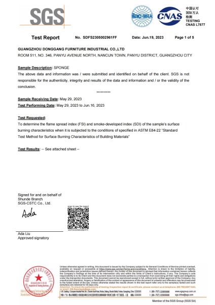 American standard A-level flame retardant testing for sponge