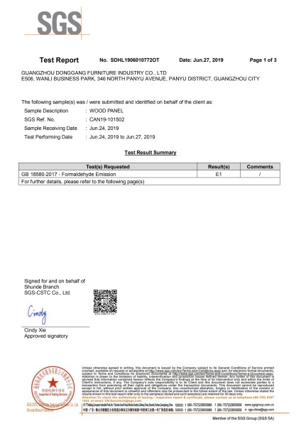 GB testing report for wooden decorative panels