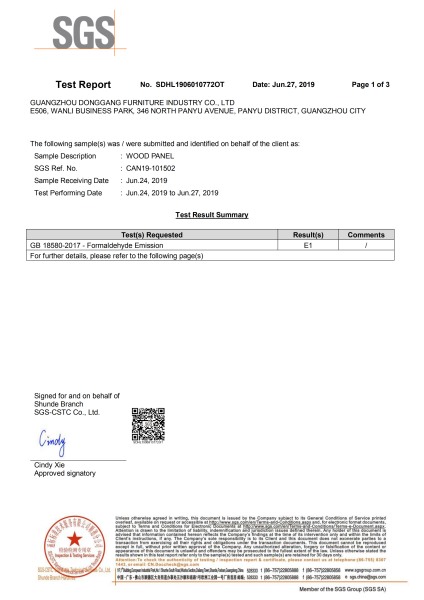 GB testing report for wooden decorative panels